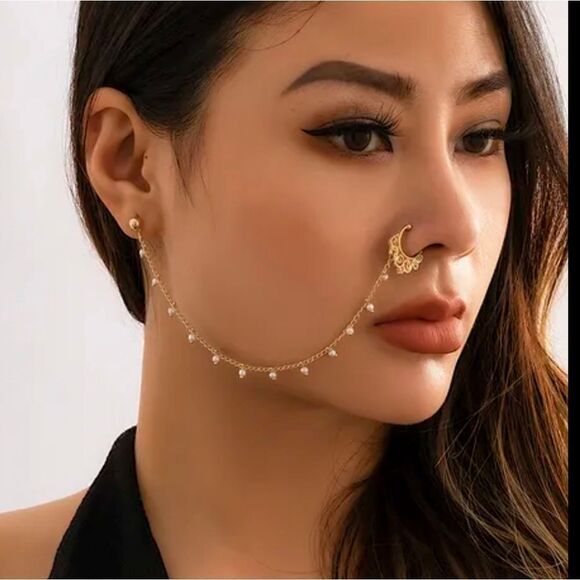 NEW!! Lacteo Trendy Ear Stud Nose Rings Clip Black Green Small Beads Charm Fake - Picture 2 of 6